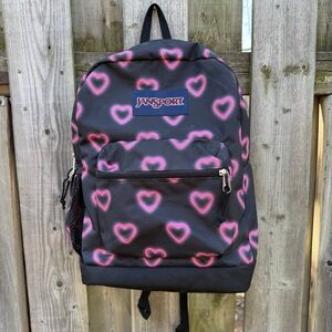 JanSport Happy Heart Black Pattern Glowing Hearts Black & Pink Backpack
